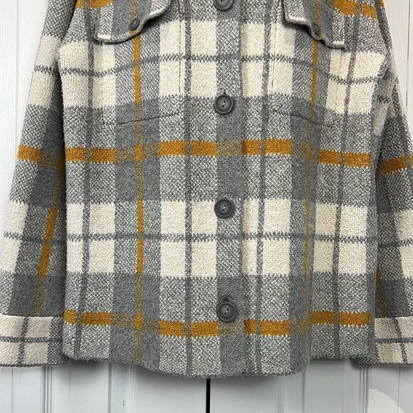 Rachel Zoe Grey/Cream/Mustard Plaid Sweater Shacket Size S (fits oversized) - Picture 4 of 12